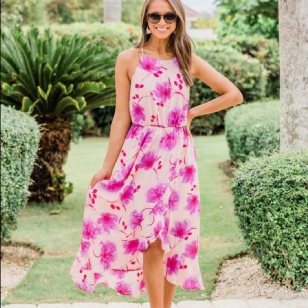 Pink Lily Sunrise Love Floral Print Maxi Pink S